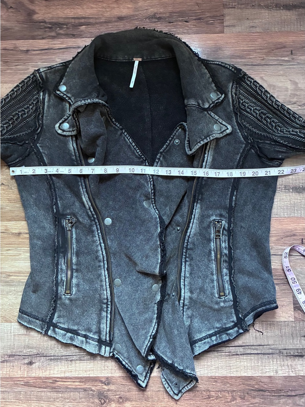 Free People Distressed Moto Cotton Jacket/Sweater - Picture 9 of 15